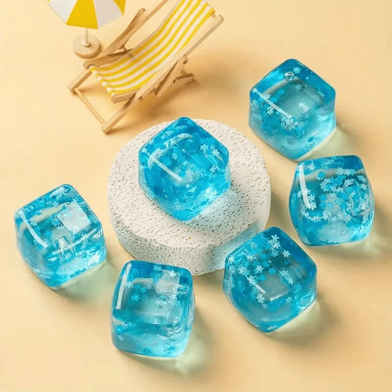 1PC Sky Blue Snowflake Cube Squeeze Toy, Slow-Rebound Malt Texture, Novelty Stress Relief Fidget Toy