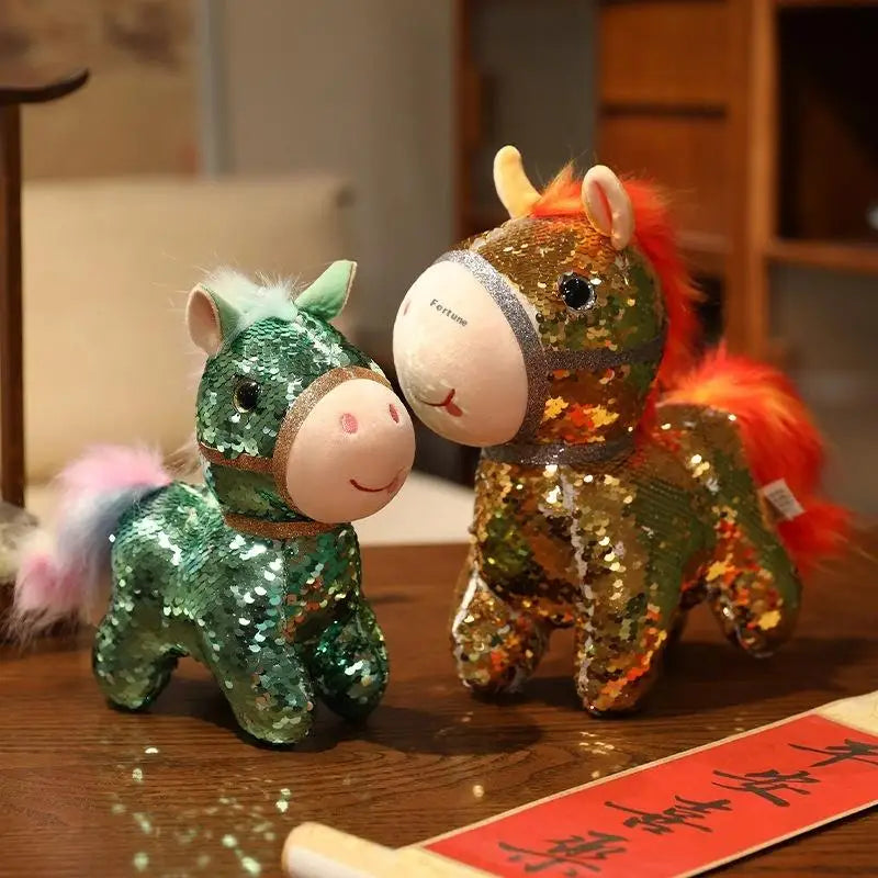 1 Piece Calming Stress Relief Hug Pillow Sparkling Iridescent Glitter Horse Soft Plush Toy Cute Bag Pendent Home Decoration Gift