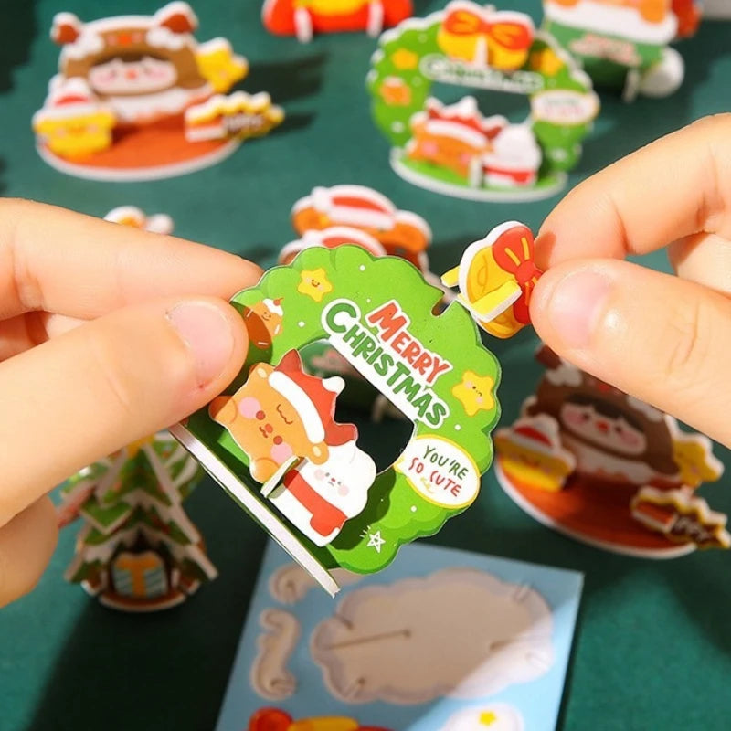 10pcs Mini Cartoon Santa Claus Snowman Paper Jigsaw Puzzles Educational Toy for Kids Christmas Party Favors Kindergarten Rewards