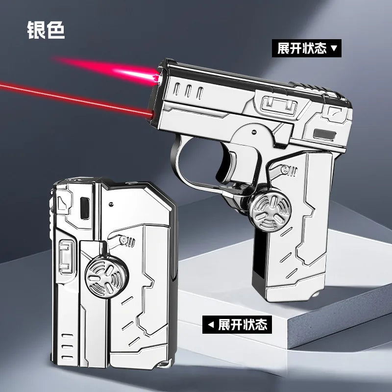 Deformable Foldable Decompression Spray Gun Lighter Windproof Red Flame Cool Pistol Shape Gyro Toy Men'S Cigarette Accessories