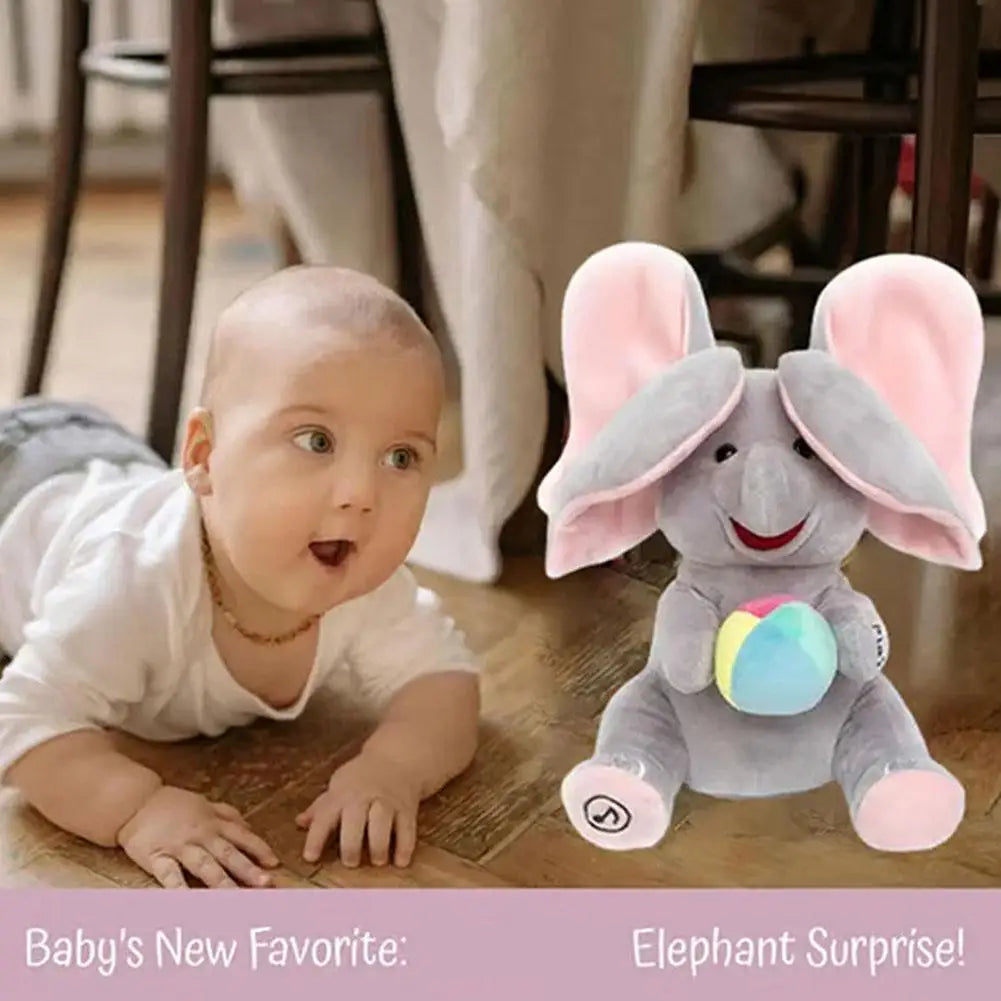 2026 Hide-and-seek Elephant Plush Toy Flapping Ears With Cheerful Songs Elephant Soft Soothing Babies Toys Christmas Gift