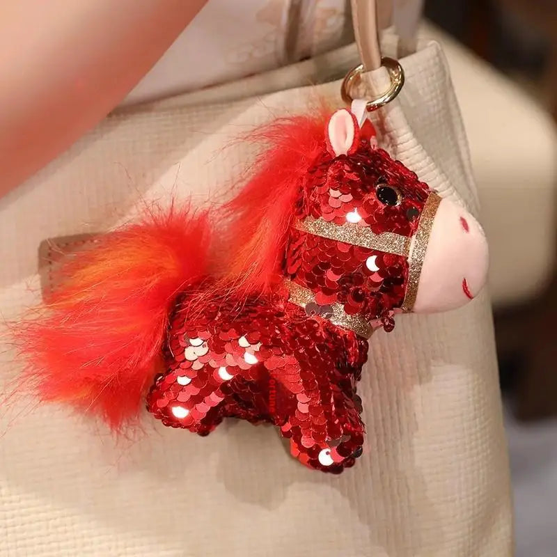 1 Piece Calming Stress Relief Hug Pillow Sparkling Iridescent Glitter Horse Soft Plush Toy Cute Bag Pendent Home Decoration Gift
