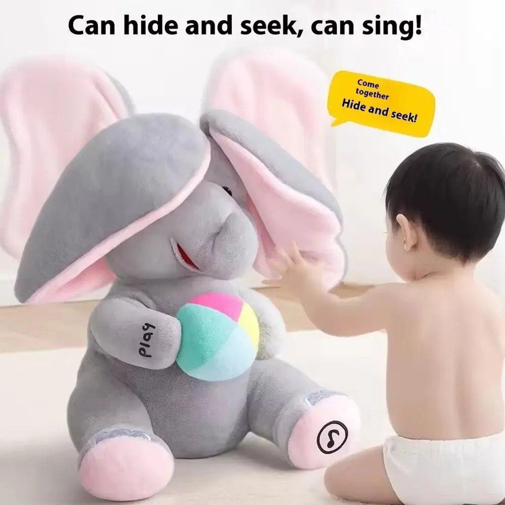 2026 Hide-and-seek Elephant Plush Toy Flapping Ears With Cheerful Songs Elephant Soft Soothing Babies Toys Christmas Gift