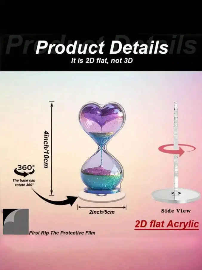 1Pc 2D Flat, Rotating Heart-Shaped Funnel Decor - Acrylic Modern 3D Ornament, Flowing Heart, Asymmetrical Shaped Desktop Accent,