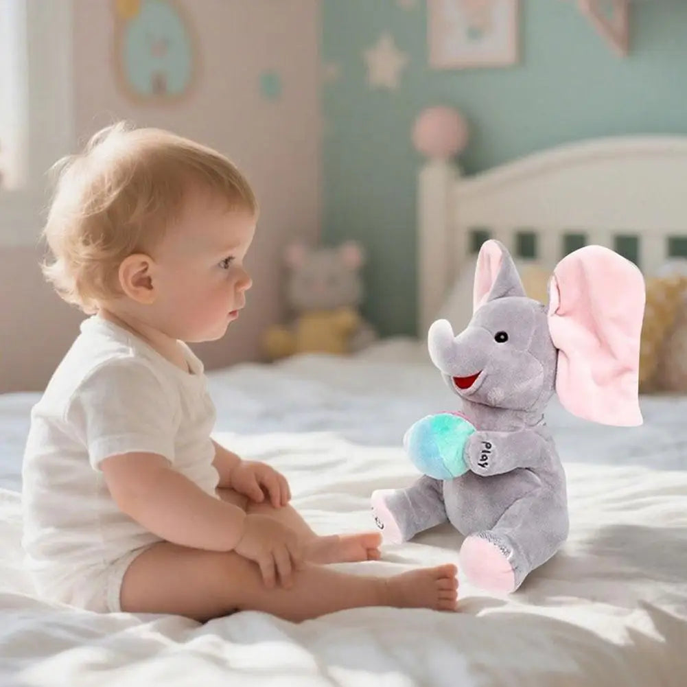 2026 Hide-and-seek Elephant Plush Toy Flapping Ears With Cheerful Songs Elephant Soft Soothing Babies Toys Christmas Gift