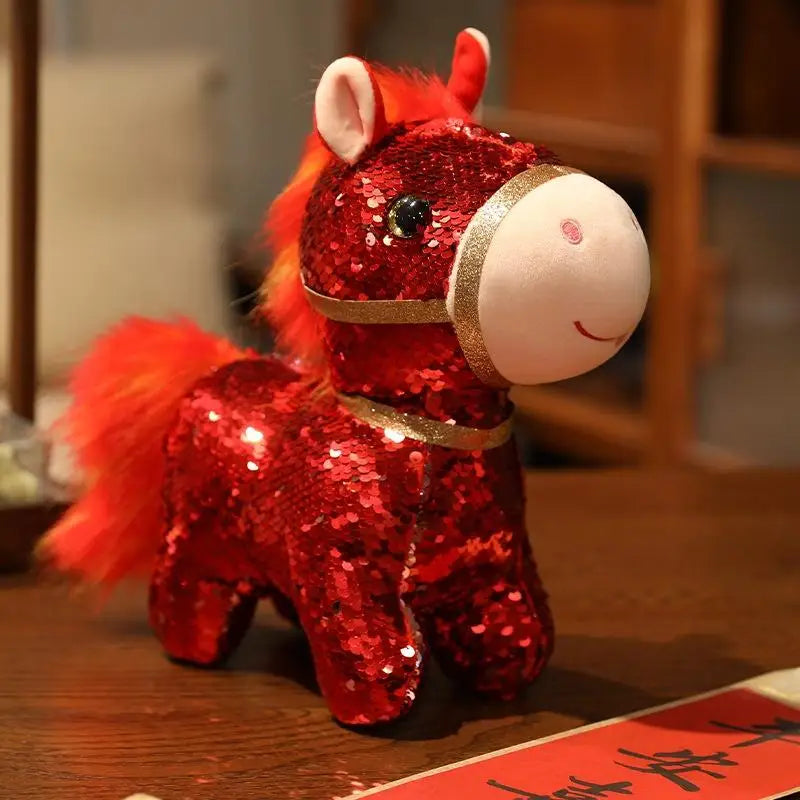 1 Piece Calming Stress Relief Hug Pillow Sparkling Iridescent Glitter Horse Soft Plush Toy Cute Bag Pendent Home Decoration Gift