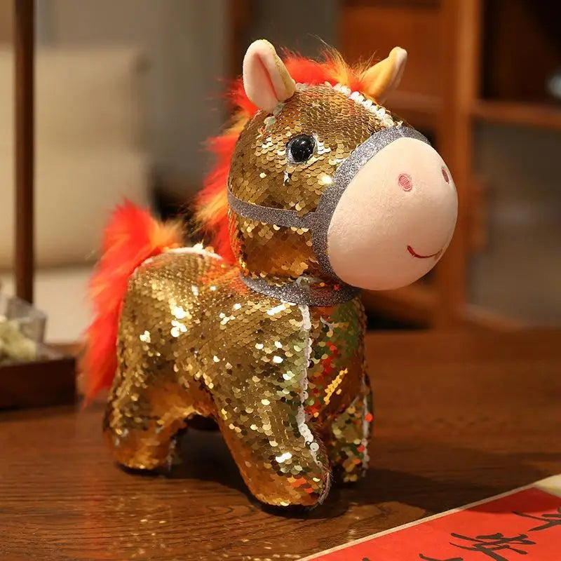 1 Piece Calming Stress Relief Hug Pillow Sparkling Iridescent Glitter Horse Soft Plush Toy Cute Bag Pendent Home Decoration Gift