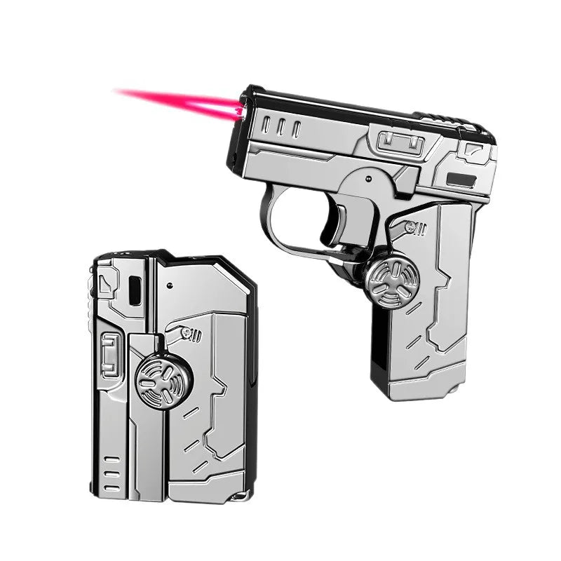 Deformable Foldable Decompression Spray Gun Lighter Windproof Red Flame Cool Pistol Shape Gyro Toy Men'S Cigarette Accessories