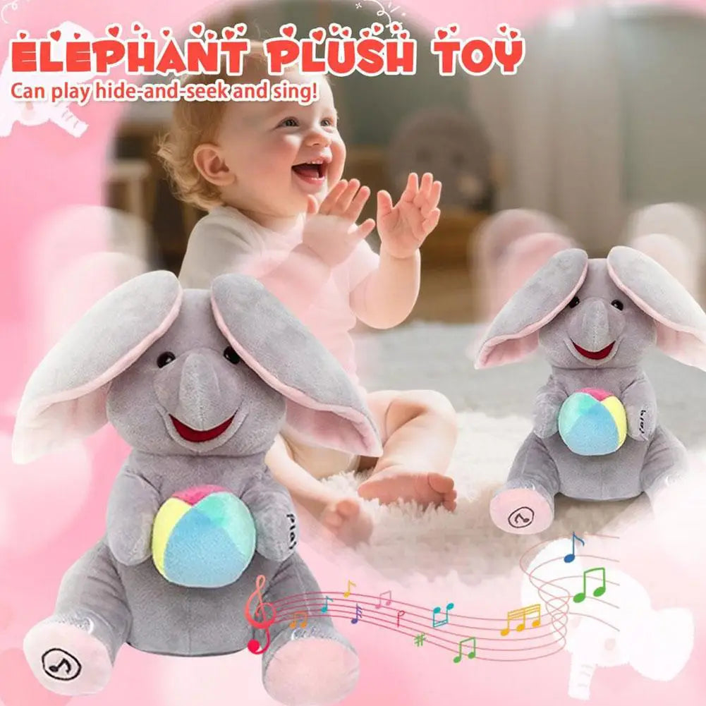 2026 Hide-and-seek Elephant Plush Toy Flapping Ears With Cheerful Songs Elephant Soft Soothing Babies Toys Christmas Gift