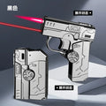 Deformable Foldable Decompression Spray Gun Lighter Windproof Red Flame Cool Pistol Shape Gyro Toy Men'S Cigarette Accessories