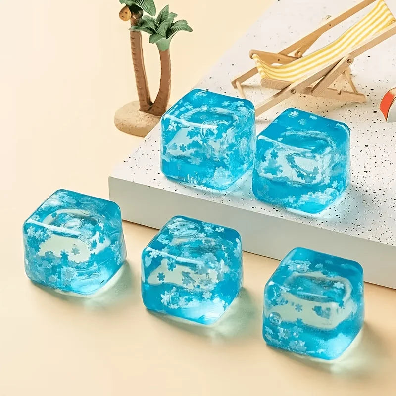 1PC Sky Blue Snowflake Cube Squeeze Toy, Slow-Rebound Malt Texture, Novelty Stress Relief Fidget Toy