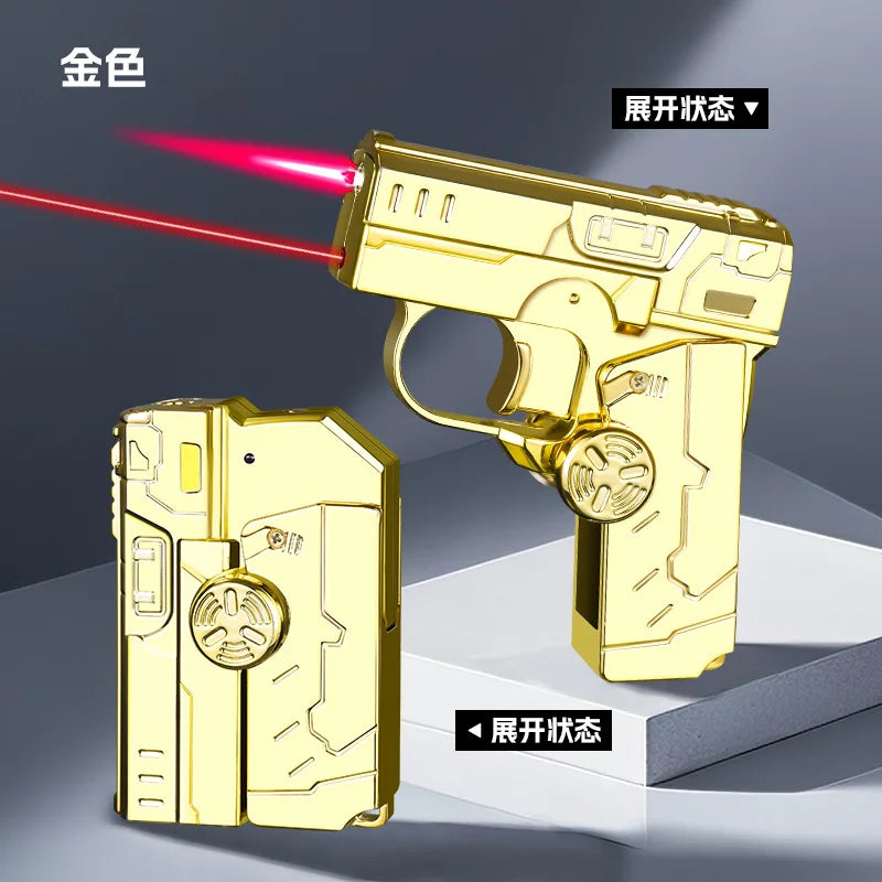 Deformable Foldable Decompression Spray Gun Lighter Windproof Red Flame Cool Pistol Shape Gyro Toy Men'S Cigarette Accessories