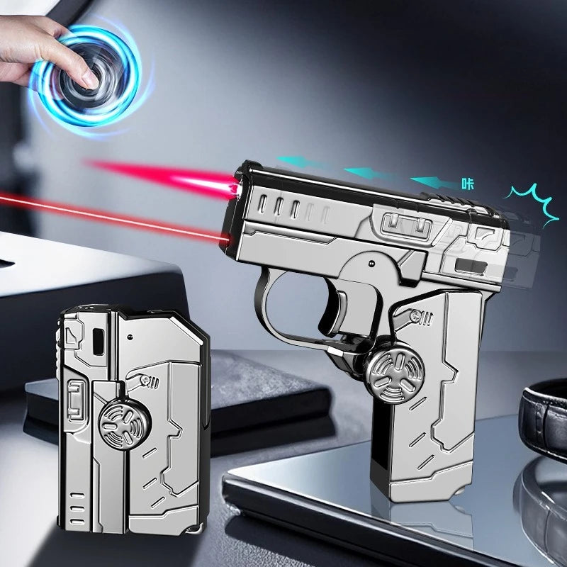 Deformable Foldable Decompression Spray Gun Lighter Windproof Red Flame Cool Pistol Shape Gyro Toy Men'S Cigarette Accessories