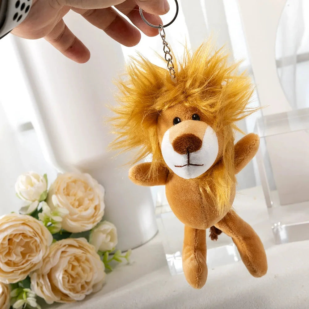 Cute Jungle Animal Lion Elephant Key Chain Cartoon Doll Backpack Car Key Pendant Doll Plush Toy Party Exquisite Small Gift