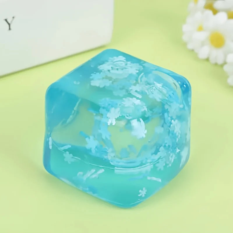 1PC Sky Blue Snowflake Cube Squeeze Toy, Slow-Rebound Malt Texture, Novelty Stress Relief Fidget Toy