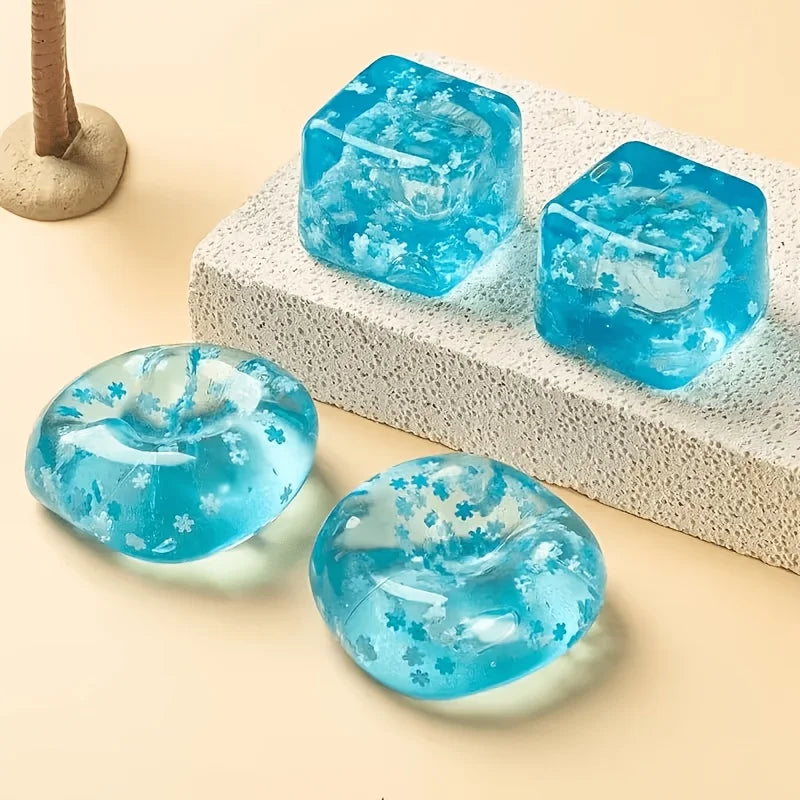 1PC Sky Blue Snowflake Cube Squeeze Toy, Slow-Rebound Malt Texture, Novelty Stress Relief Fidget Toy